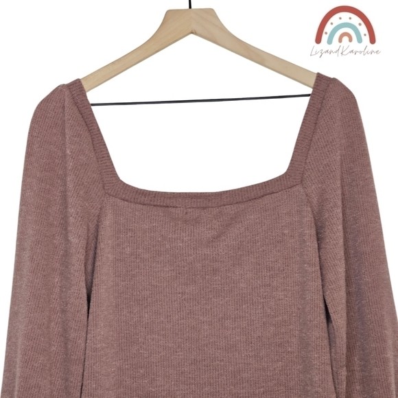 New! Heatherly Ribbed Knit Square Neck Sweater Top - Picture 5 of 11